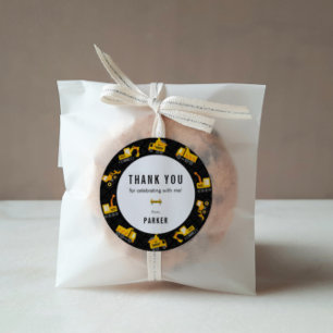 Pegatina Redonda Tema de los camiones de construcción Gracias