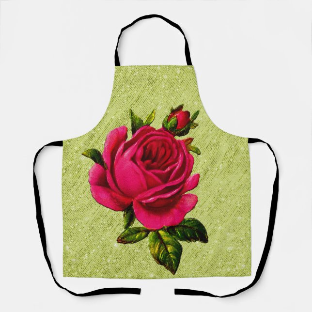 Peggy Ann All Over Green Rose Kitchen Apron (Front)