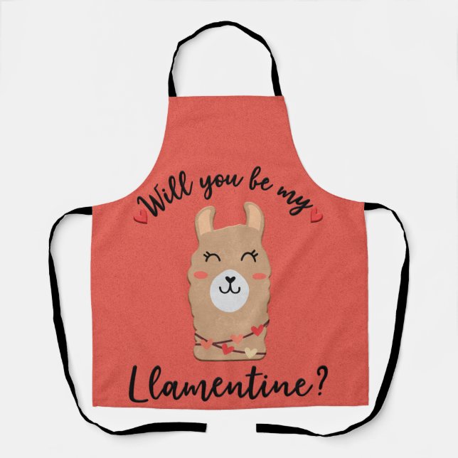 Peggy Ann Will You Be My Llamentine Kitchen Apron (Front)