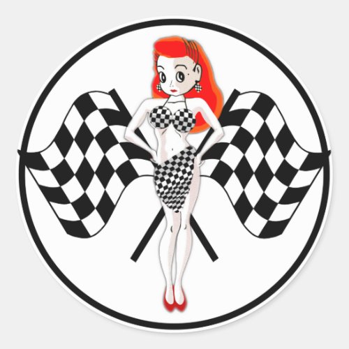 Peggy Pitstop Race Flags Classic Round Sticker