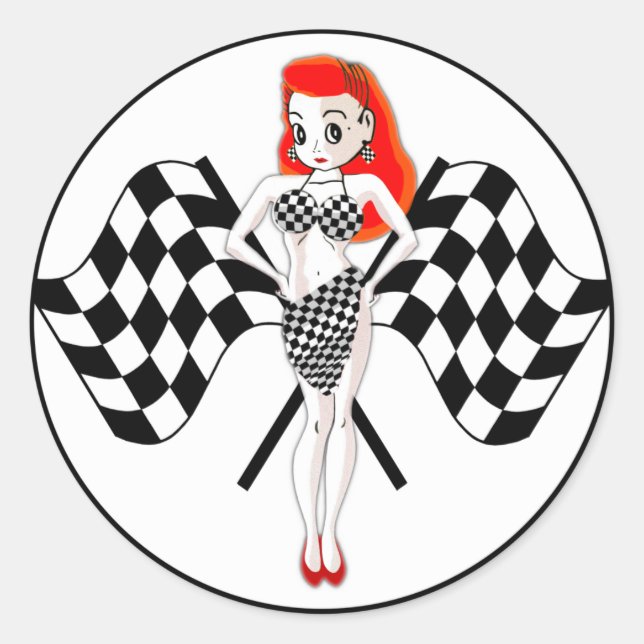 Peggy Pitstop Race Flags Classic Round Sticker (Front)