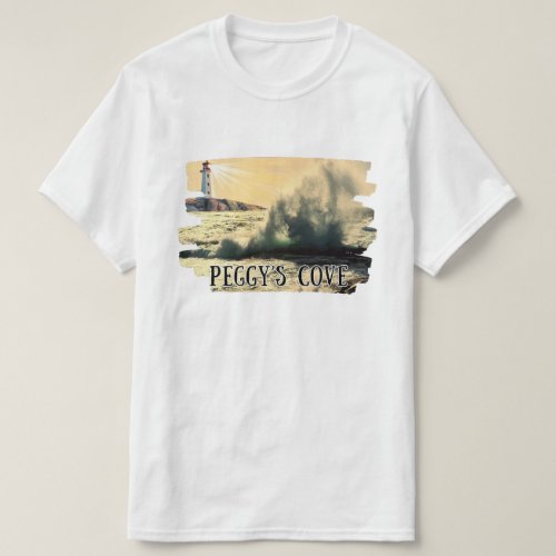 Peggys Cove Lighthouse Beaming over Waves T_Shirt
