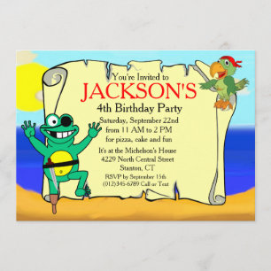 Pegleg Frog Pirate Parrot Birthday Invitation