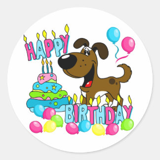 PEGUI Pups Happy Birthday - Boots Classic Round Sticker