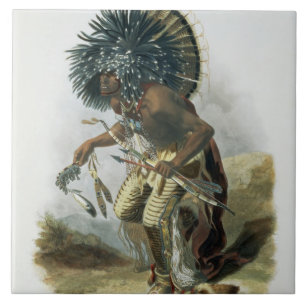 Pehriska-Ruhpa, Minatarre Warrior in the Costume o Ceramic Tile