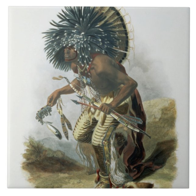 Pehriska-Ruhpa, Minatarre Warrior in the Costume o Ceramic Tile (Front)