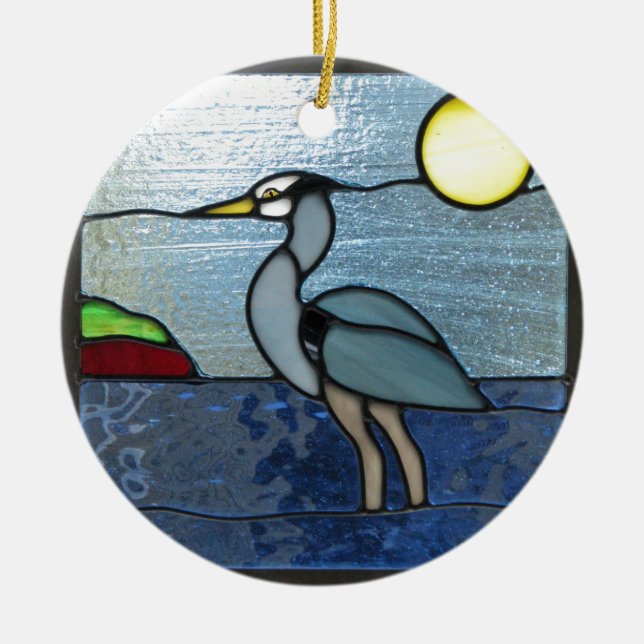 PEI Blue Heron Ceramic Ornament (Front)