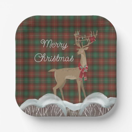 PEI Provincial Tartan and Christmas Deer  Paper Plates