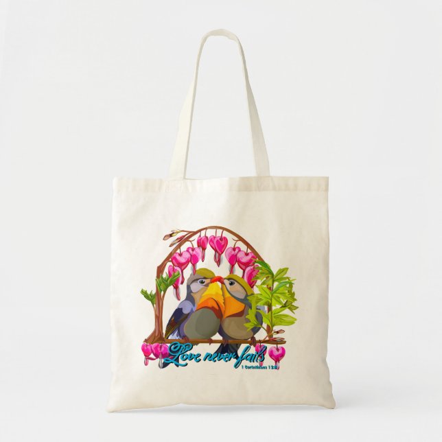 Pekin Robins—Leiothrix Love Never Fails Tote Bag (Front)