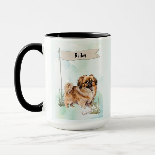 Pekinese Watercolor Personalized Dog Mug (Left)