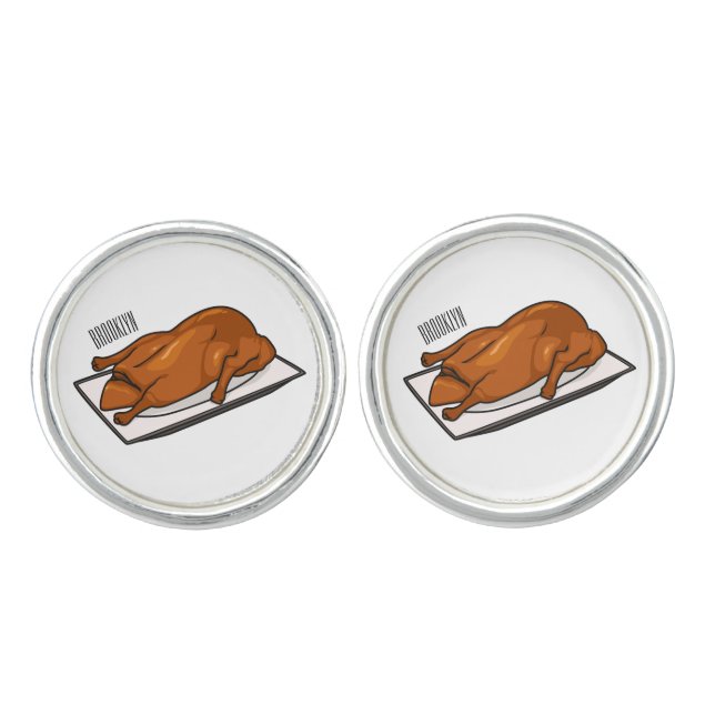 Peking duck cartoon illustration  cufflinks (Front)