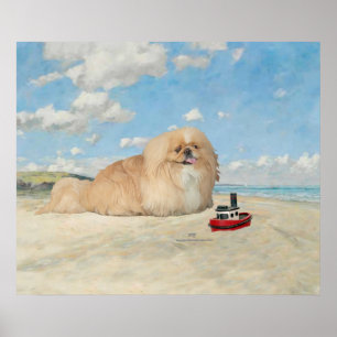 Pekingese at the Seashore Poster