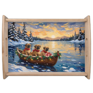 Pekingese Christmas Boat Holiday Serving Tray