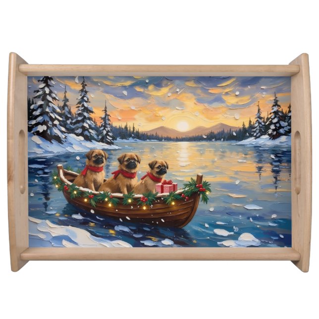 Pekingese Christmas Boat Holiday Serving Tray (Front)