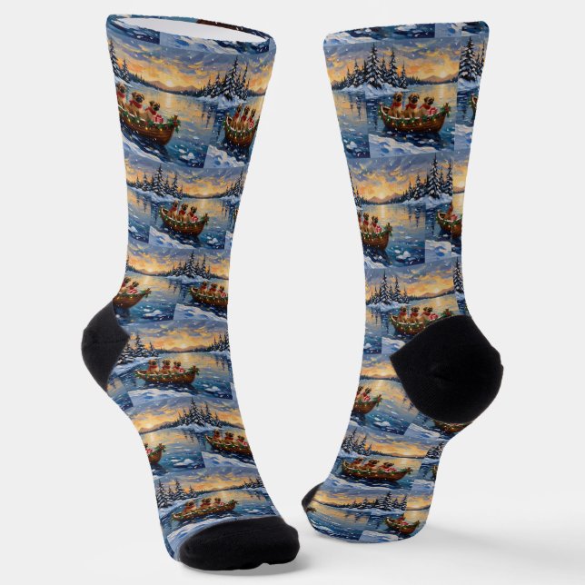 Pekingese Christmas Boat Holiday Socks (Angled)