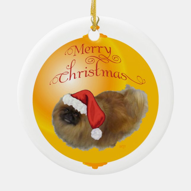 Pekingese Christmas Ceramic Ornament (Back)