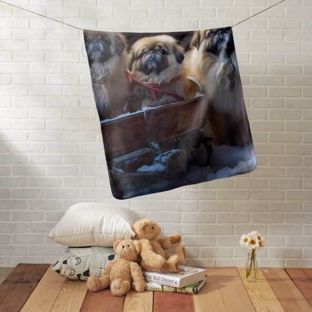 Pekingese Christmas Festive Season Baby Blanket (In Situ)