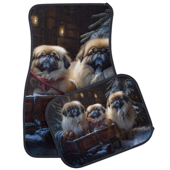 Pekingese Christmas Festive Season Car Floor Mat (Set)