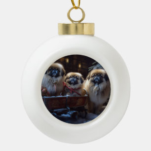 Pekingese Christmas Festive Season Ceramic Ball Christmas Ornament