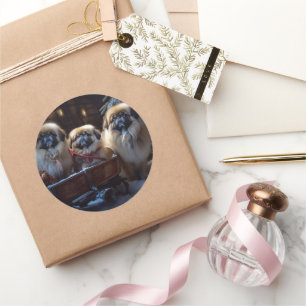 Pekingese Christmas Festive Season Classic Round Sticker