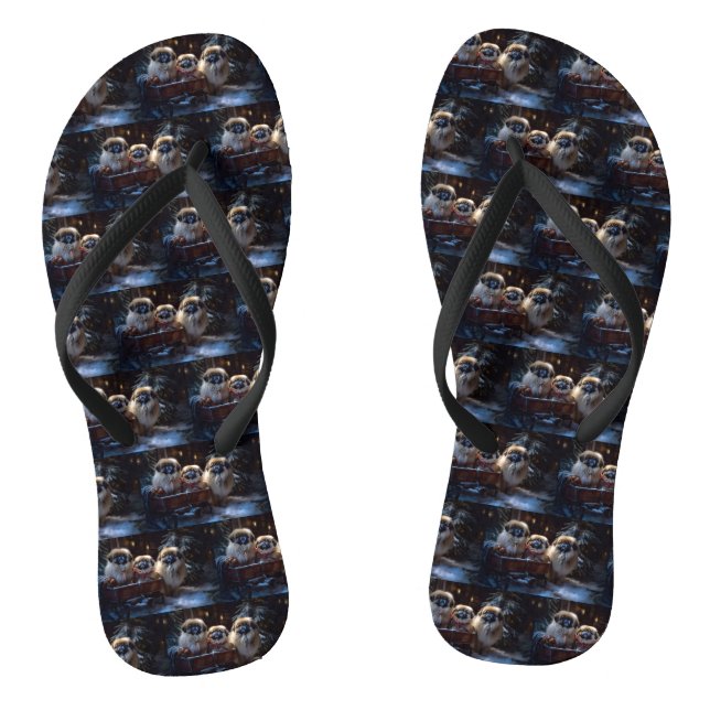 Pekingese Christmas Festive Season Flip Flops (Footbed)