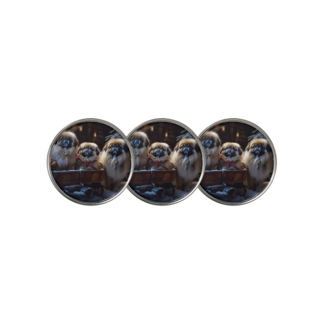 Pekingese Christmas Festive Season Golf Ball Marker (3 Up)