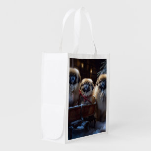 Pekingese Christmas Festive Season Grocery Bag