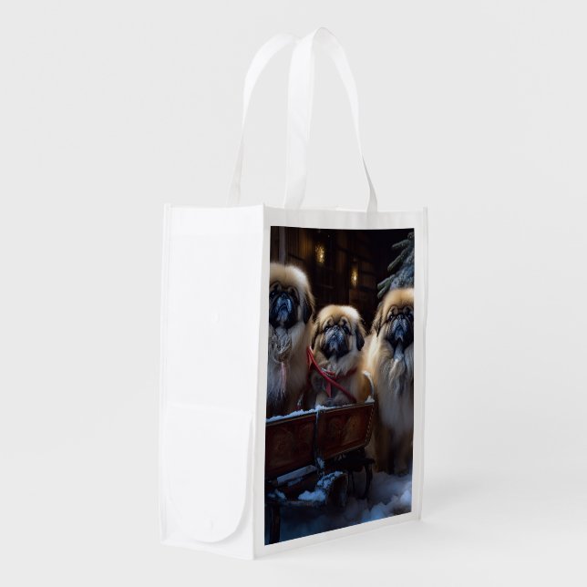 Pekingese Christmas Festive Season Grocery Bag (Front Side)