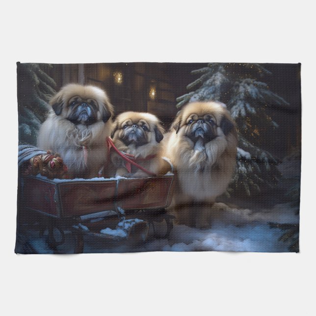 Pekingese Christmas Festive Season Kitchen Towel (Horizontal)