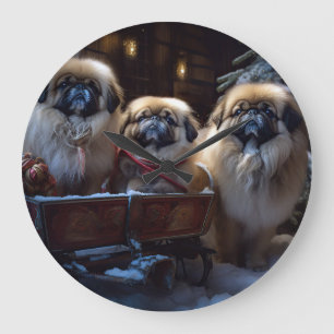 Pekingese Christmas Festive Season Large Clock