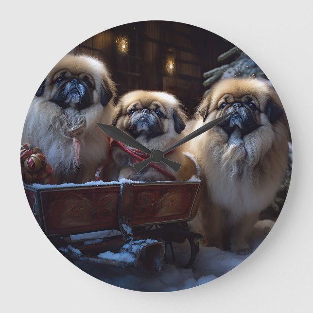 Pekingese Christmas Festive Season Large Clock (Front)