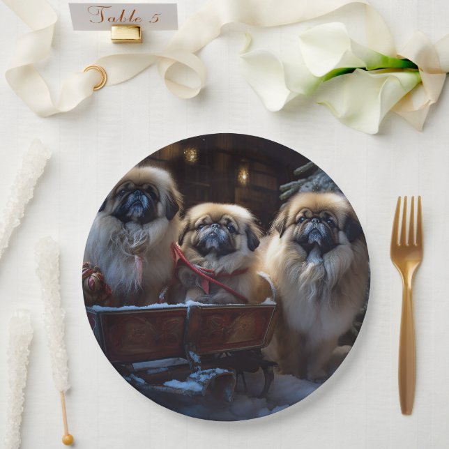 Pekingese Christmas Festive Season Paper Plates (Wedding)