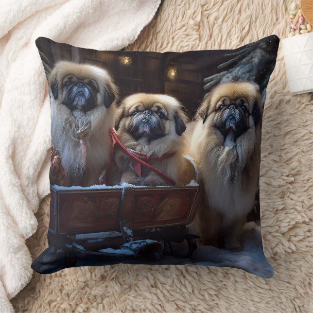 Pekingese Christmas Festive Season Throw Pillow (Blanket)