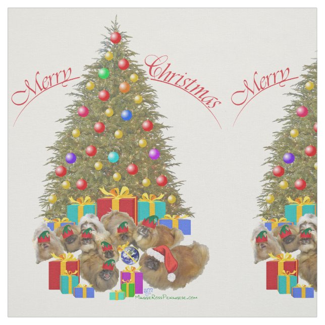 Pekingese Christmas Group Fabric (Swatch)