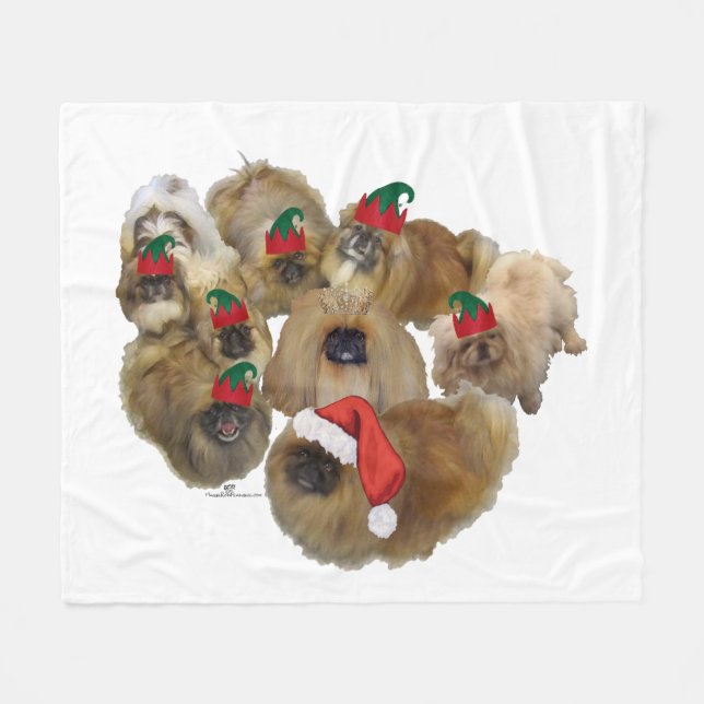 Pekingese Christmas Group Fleece Blanket (Front (Horizontal))