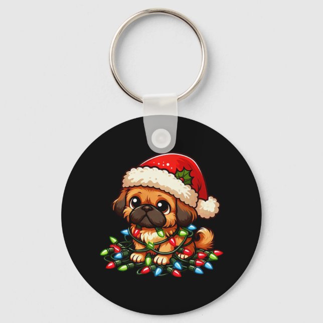 Pekingese Christmas Lights Dog Funny Xmas  Keychain (Front)