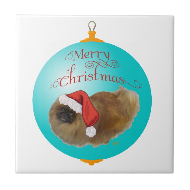 Pekingese Christmas Ornament Ceramic Tile (Front)