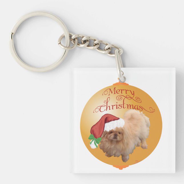 Pekingese Christmas Ornament Keychain (Front)