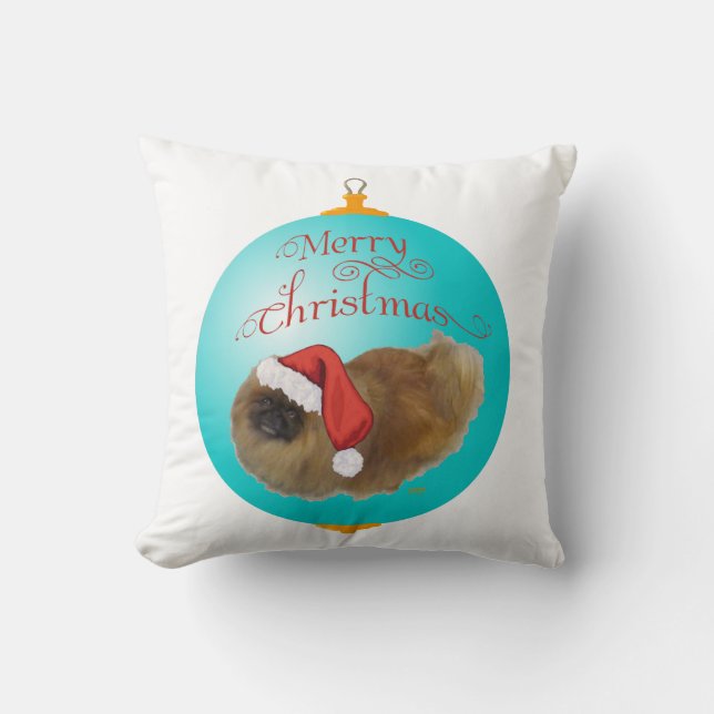 Pekingese Christmas Ornament Throw Pillow (Front)
