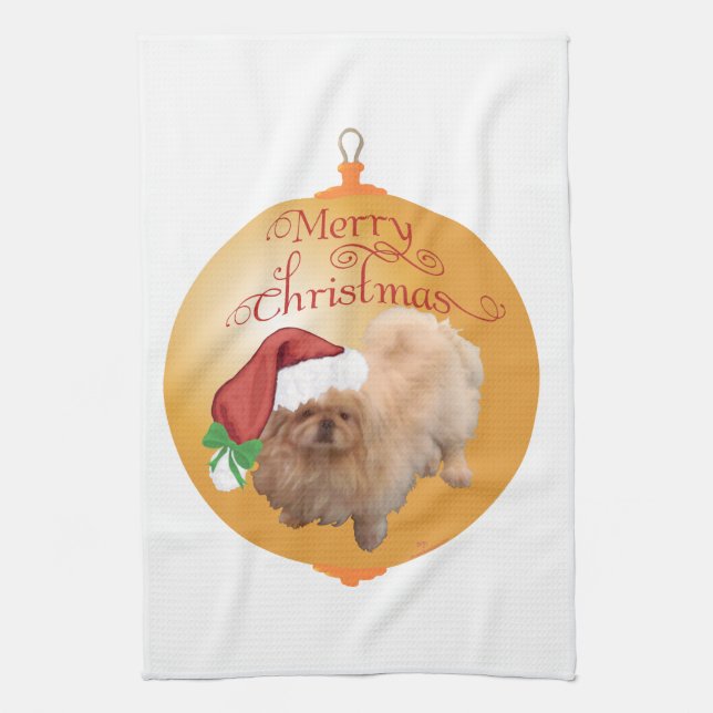 Pekingese Christmas Ornament Towel (Vertical)