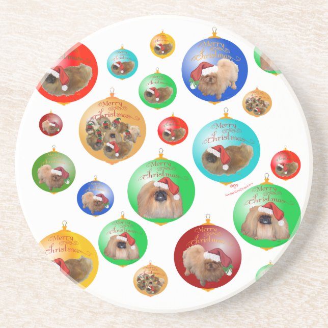 Pekingese Christmas Ornaments Sandstone Coaster (Front)