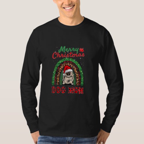 Pekingese Christmas Santa Hat Dog Mom Boho Rainbow T_Shirt