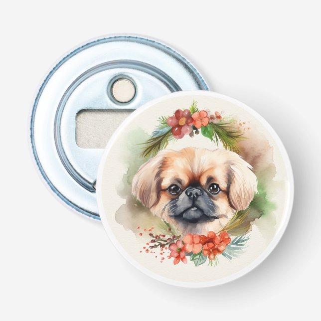 Pekingese Christmas Wreath Festive Pup  Bottle Opener (Front)