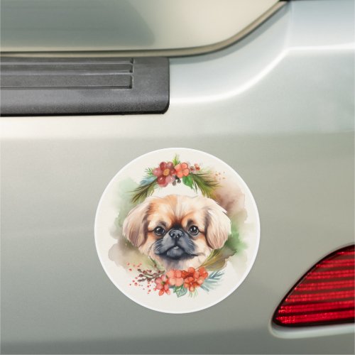 Pekingese Christmas Wreath Festive Pup  Car Magnet