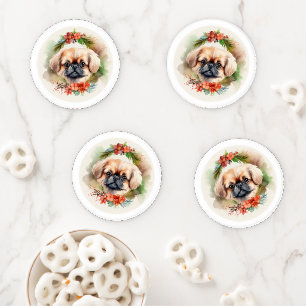 Pekingese Christmas Wreath Festive Pup Coaster Set