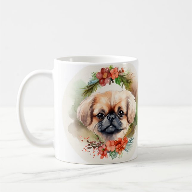 Pekingese Christmas Wreath Festive Pup  Coffee Mug (Left)