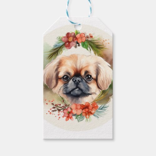 Pekingese Christmas Wreath Festive Pup  Gift Tags