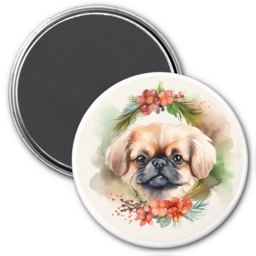 Pekingese Christmas Wreath Festive Pup  Magnet