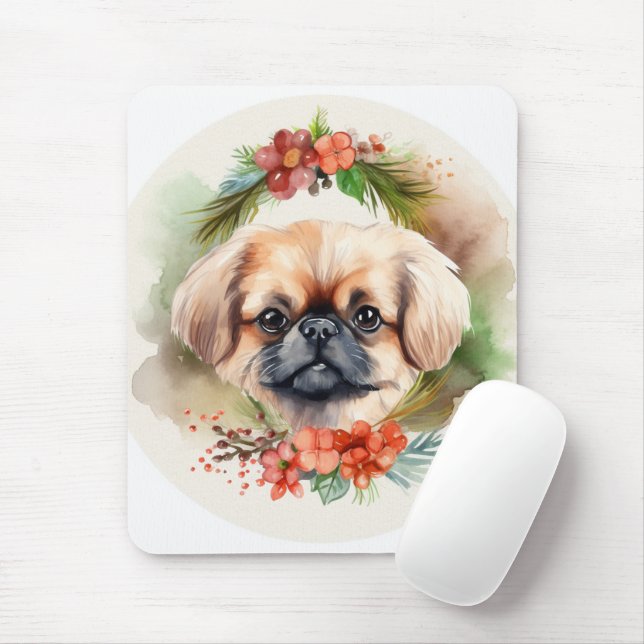 Pekingese Christmas Wreath Festive Pup  Mouse Pad (With Mouse)