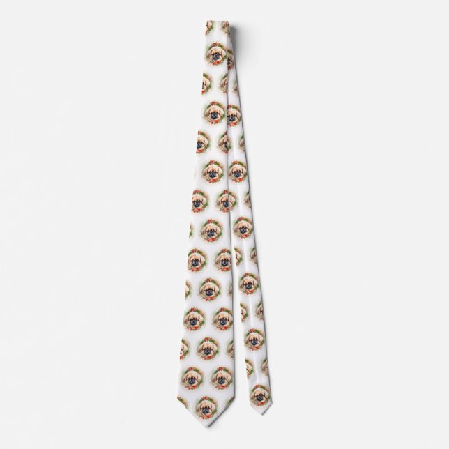 Pekingese Christmas Wreath Festive Pup  Neck Tie (Front)